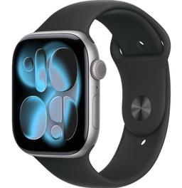 Apple Watch Series 11 (Cellular + GPS) - 64GB - 42mm - Space Grey Aluminum Case with Black Silicone Sport Band - S/M Size