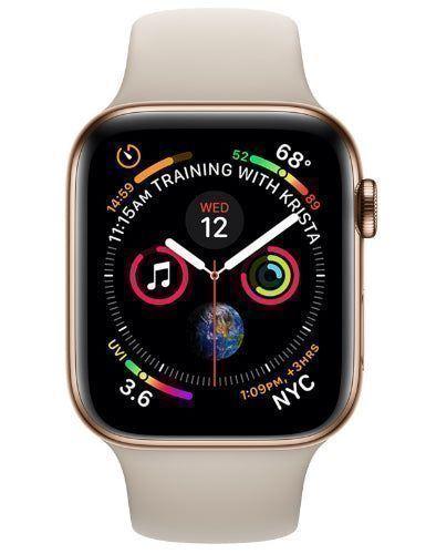 Apple Watch Series 4 (Cellular + GPS) - 16GB - 44mm - Gold Stainless Steel Case with Stone Rubber Sport Band