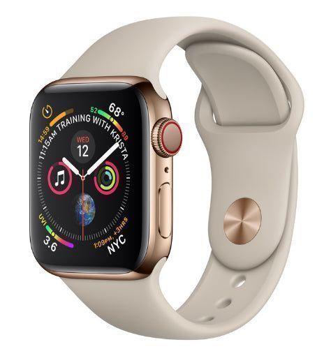 Apple Watch Series 4 (Cellular + GPS) - 16GB - 44mm - Gold Stainless Steel Case with Stone Rubber Sport Band