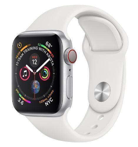 Apple Watch Series 4 (Cellular + GPS) - 16GB - 44mm - Silver Aluminum Case with White Rubber Sport Band