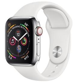 Apple Watch Series 4 (Cellular + GPS) - 16GB - 44mm - Silver Stainless Steel Case with White Rubber Sport Band