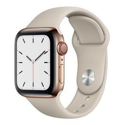 Apple Watch Series 5 (Cellular + GPS) - 32GB - 44mm - Gold Stainless Steel Case with Stone Rubber Sport Band