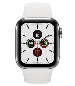 Apple Watch Series 5 (Cellular + GPS) - 32GB - 44mm - Silver Stainless Steel Case with White Rubber Sport Band