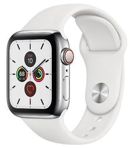 Apple Watch Series 5 (Cellular + GPS) - 32GB - 44mm - Silver Stainless Steel Case with White Rubber Sport Band