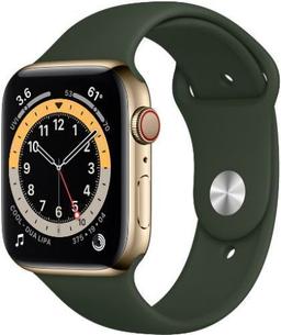 Apple Watch Series 6 (Cellular + GPS) - 32GB - 40mm - Gold Stainless Steel Case with Cyprus Green Rubber Sport Band