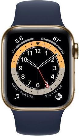 Apple Watch Series 6 (Cellular + GPS) - 32GB - 40mm - Gold Stainless Steel Case with Deep Navy Rubber Sport Band