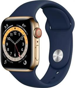 Apple Watch Series 6 (Cellular + GPS) - 32GB - 40mm - Gold Stainless Steel Case with Deep Navy Rubber Sport Band