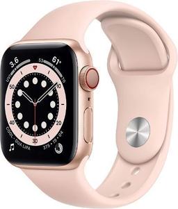 Apple Watch Series 6 (Cellular + GPS) - 32GB - 44mm - Gold Stainless Steel Case with Pink Sand Rubber Sport Band