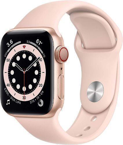 Apple Watch Series 6 (Cellular + GPS) - 32GB - 44mm - Gold Stainless Steel Case with Pink Sand Rubber Sport Band