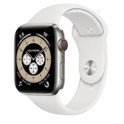 Apple Watch Series 6 (Cellular + GPS) - 32GB - 44mm - Silver Titanium Case with White Rubber Sport Band
