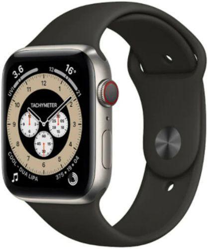 Apple Watch Series 6 (Cellular + GPS) - 32GB - 44mm - Titanium Titanium Case with Black Rubber Sport Band