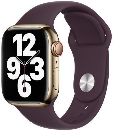 Apple Watch Series 7 (Cellular + GPS) - 32GB - 45mm - Gold Stainless Steel Case with Dark Cherry Rubber Sport Band