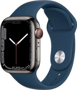 Apple Watch Series 7 (Cellular + GPS) - 32GB - 45mm - Graphite Stainless Steel Case with Abyss Blue Rubber Sport Band