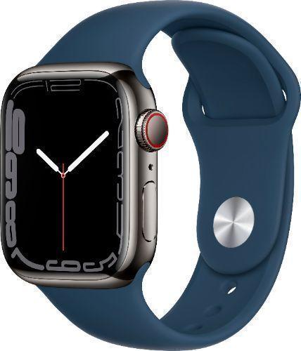 Apple Watch Series 7 (Cellular + GPS) - 32GB - 45mm - Graphite Stainless Steel Case with Abyss Blue Rubber Sport Band