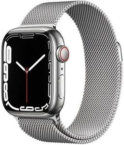 Apple Watch Series 7 (Cellular + GPS) - 32GB - 45mm - Silver Stainless Steel Case with Silver Stainless Steel Milanese Loop Band