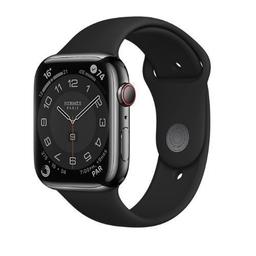 Apple Watch Series 7 (Cellular + GPS) - 32GB - 41mm - Space Black Hermes (Stainless Steel) Case with Black Rubber Sport Band