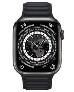 Apple Watch Series 7 (Cellular + GPS) - 32GB - 45mm - Space Black Titanium Case with Black Rubber Leather Link Band