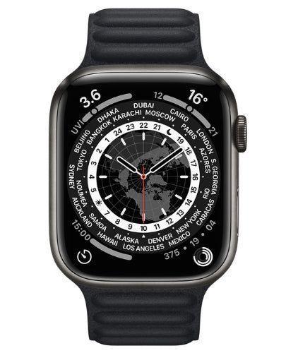 Apple Watch Series 7 (Cellular + GPS) - 32GB - 45mm - Space Black Titanium Case with Black Rubber Leather Link Band