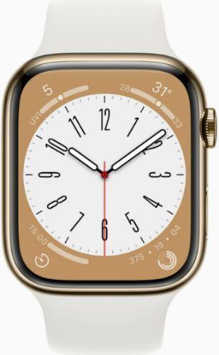 Apple Watch Series 8 (Cellular + GPS) - 32GB - 41mm - Gold Stainless Steel Case with White Rubber Sport Band