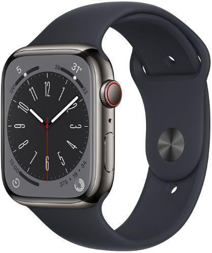 Apple Watch Series 8 (Cellular + GPS) - 32GB - 45mm - Graphite Stainless Steel Case with Midnight Rubber Sport Band