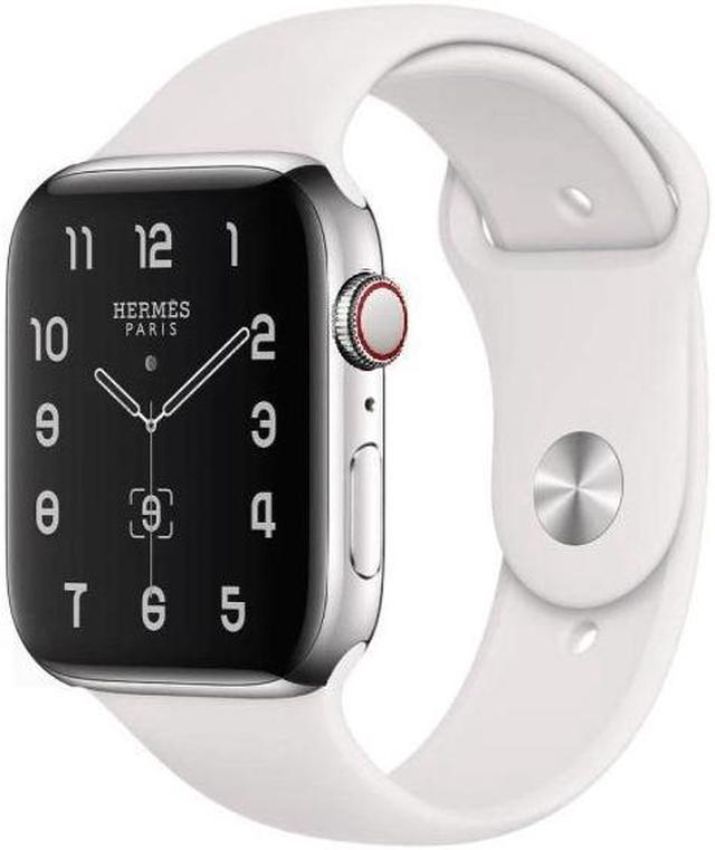Apple Watch Series 8 (Cellular + GPS) - 32GB - 45mm - Silver Hermes (Stainless Steel) Case with White Rubber Sport Band