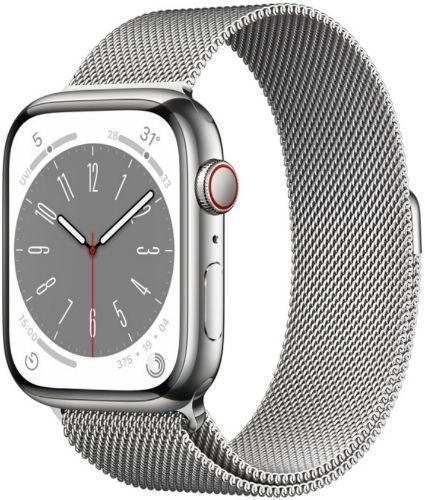 Apple Watch Series 8 (Cellular + GPS) - 32GB - 45mm - Silver Stainless Steel Case with Silver Stainless Steel Milanese Loop Band
