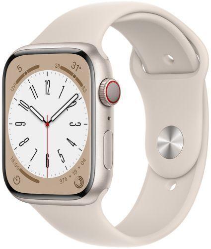 Apple Watch Series 8 (Cellular + GPS) - 32GB - 45mm - Starlight Aluminum Case with Starlight Rubber Sport Band