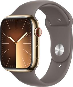 Apple Watch Series 9 (Cellular + GPS) - 64GB - 41mm - Gold Stainless Steel Case with Clay Rubber Sport Band - Small/Medium Size