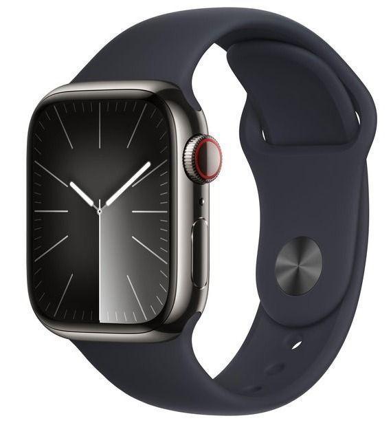 Apple Watch Series 9 (Cellular + GPS) - 64GB - 41mm - Graphite Aluminum Case with Midnight Rubber Sport Band - Small/Medium Size
