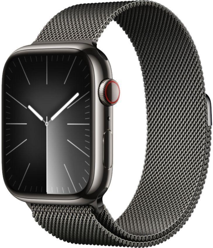 Apple Watch Series 9 (Cellular + GPS) - 64GB - 41mm - Graphite Stainless Steel Case with Graphite Stainless Steel Milanese Loop Band - One Size