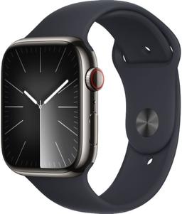 Apple Watch Series 9 (Cellular + GPS) - 64GB - 41mm - Graphite Stainless Steel Case with Midnight Rubber Sport Band - Small/Medium Size
