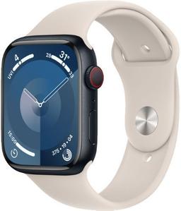 Apple Watch Series 9 (Cellular + GPS) - 64GB - 45mm - Midnight Aluminum Case with Starlight Rubber Sport Band - One Size