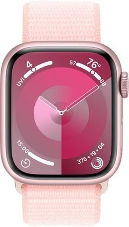 Apple Watch Series 9 (Cellular + GPS) - 64GB - 41mm - Pink Aluminum Case with Light Pink Rubber Sport Loop - Small/Medium Size