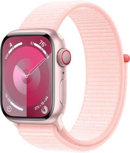 Apple Watch Series 9 (Cellular + GPS) - 64GB - 41mm - Pink Aluminum Case with Light Pink Rubber Sport Loop - Small/Medium Size