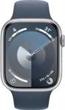 Apple Watch Series 9 (Cellular + GPS) - 64GB - 41mm - Silver Aluminum Case with Storm Blue Rubber Sport Band - Small/Medium Size