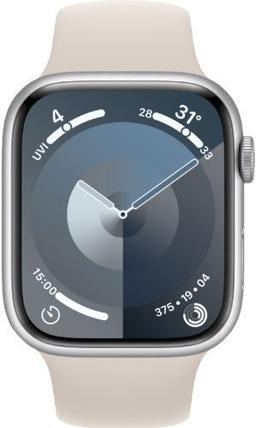 Apple Watch Series 9 (GPS) - 64GB - 45mm - Silver Aluminum Case with Starlight Rubber Sport Band - Medium/Large Size
