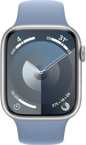 Apple Watch Series 9 (Cellular + GPS) - 64GB - 41mm - Silver Aluminum Case with Winter Blue Rubber Sport Band - One Size