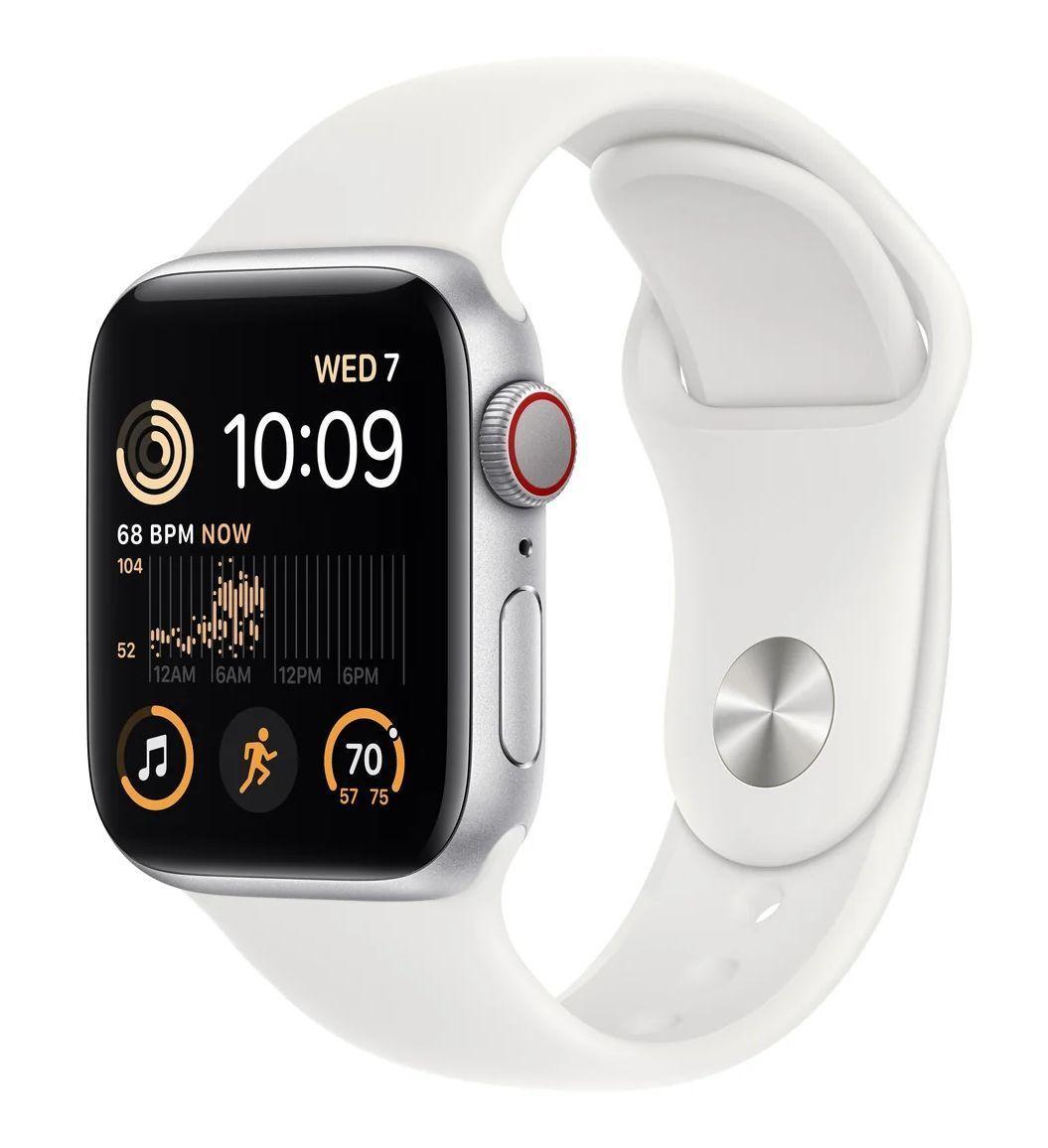 Apple Watch Series 9 (Cellular + GPS) - 64GB - 45mm - Silver Aluminum Case with White Rubber Sport Band - One Size