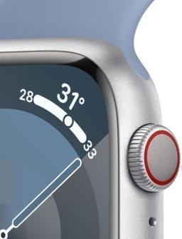 Apple Watch Series 9 (GPS) - 64GB - 45mm - Silver Aluminum Case with Winter Blue Rubber Solo Loop Band - Small/Medium Size