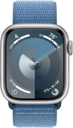 Apple Watch Series 9 (Cellular + GPS) - 64GB - 41mm - Silver Aluminum Case with Winter Blue Textile Sport Loop - Small/Medium Size