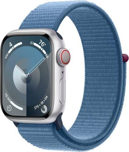 Apple Watch Series 9 (Cellular + GPS) - 64GB - 41mm - Silver Aluminum Case with Winter Blue Textile Sport Loop - Small/Medium Size