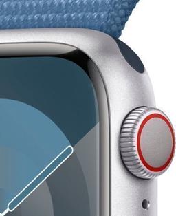 Apple Watch Series 9 (Cellular + GPS) - 64GB - 41mm - Silver Aluminum Case with Winter Blue Textile Sport Loop - Small/Medium Size