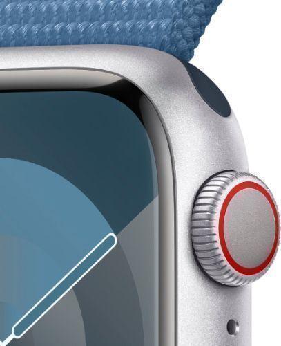 Apple Watch Series 9 (Cellular + GPS) - 64GB - 41mm - Silver Aluminum Case with Winter Blue Textile Sport Loop - Small/Medium Size