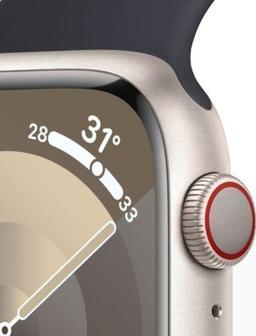 Apple Watch Series 9 (GPS) - 64GB - 41mm - Starlight Aluminum Case with Midnight Rubber Sport Band - Small/Medium Size