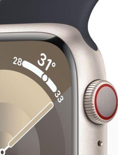 Apple Watch Series 9 (GPS) - 64GB - 41mm - Starlight Aluminum Case with Midnight Rubber Sport Band - Small/Medium Size