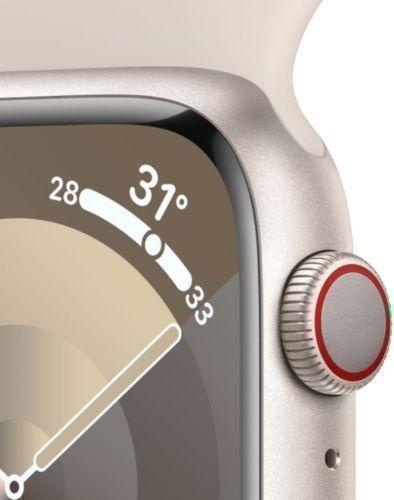 Apple Watch Series 9 (Cellular + GPS) - 64GB - 41mm - Starlight Aluminum Case with Starlight Rubber Sport Band - Medium/Large Size