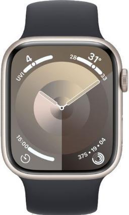 Apple Watch Series 9 (GPS) - 64GB - 41mm - Starlight Aluminum Case with Midnight Rubber Solo Loop Band - One Size