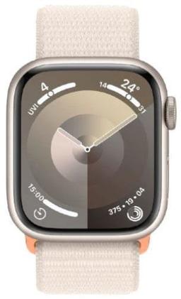 Apple Watch Series 9 (Cellular + GPS) - 64GB - 41mm - Starlight Aluminum Case with Starlight Textile Sport Loop - One Size