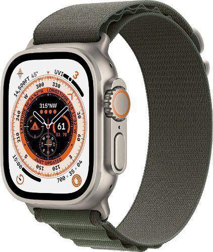 Apple Watch Ultra (Cellular + GPS) - 32GB - 49mm - Titanium Titanium Case with Green Textile Alpine Loop Band - Small Size