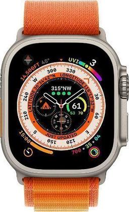 Apple Watch Ultra (Cellular + GPS) - 32GB - 49mm - Titanium Titanium Case with Orange Textile Alpine Loop Band - Large Size